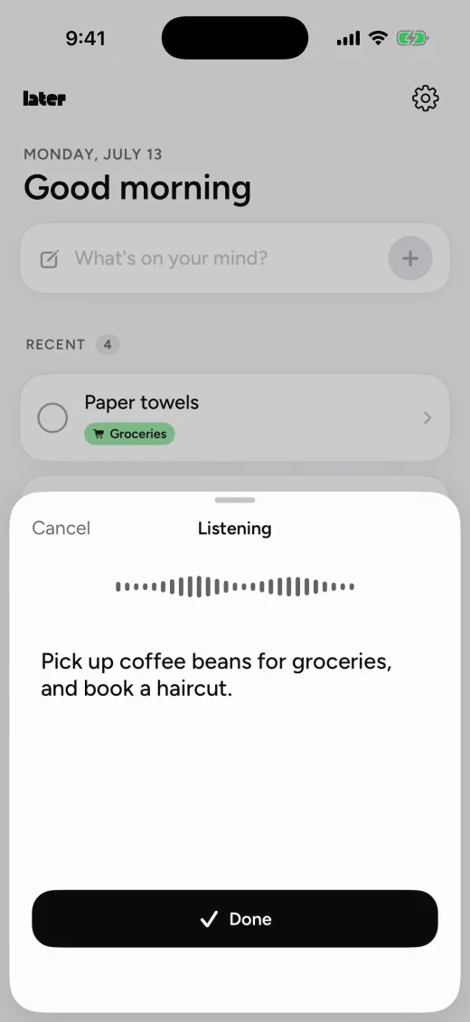 Later voice capture listening to a natural spoken request